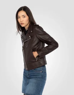 Blouson Perfecto® prune, cuir d'agneau - PRUNE