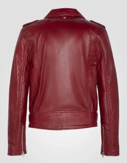 Blouson Perfecto® rouge avec ceinture, cuir d'agneau, grande taille - ROUGE