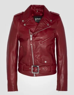 Blouson Perfecto® rouge avec ceinture, cuir d'agneau - ROUGE