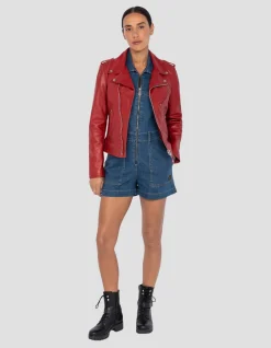 Blouson Perfecto® rouge, cuir d'agneau - ROUGE