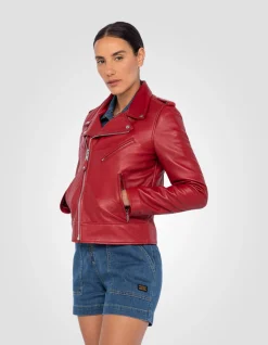 Blouson Perfecto® rouge, cuir d'agneau - ROUGE