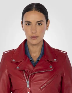 Blouson Perfecto® rouge, cuir d'agneau - ROUGE