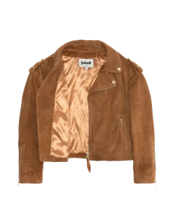 Blouson Perfecto 90's court caramel, chèvre velours - CARAMEL