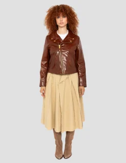 Blouson Perfecto® verni marron, cuir d'agneau - MARRON