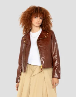 Blouson Perfecto® verni marron, cuir d'agneau - MARRON