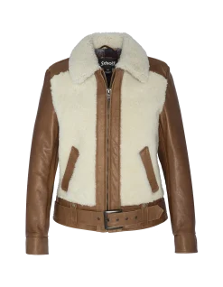 Blouson pilote bi-matière mythique USA, cuir de mouton - BLANC CASSÉ