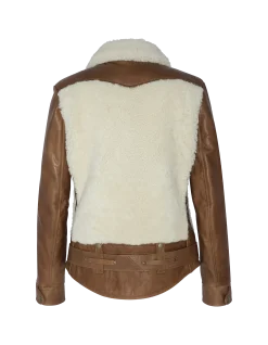 Blouson pilote bi-matière mythique USA, cuir de mouton - BLANC CASSÉ
