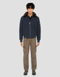 Blouson pilote bleu marine et marron - MARINE/MARRON