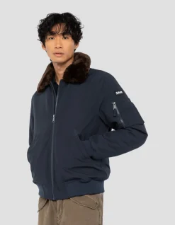 Blouson pilote bleu marine et marron - MARINE/MARRON