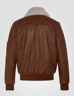 Blouson pilote cognac badgé, cuir d'agneau - COGNAC