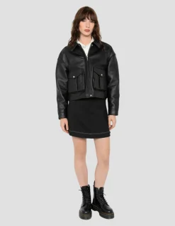 Blouson pilote court noir, cuir d'agneau - NOIR