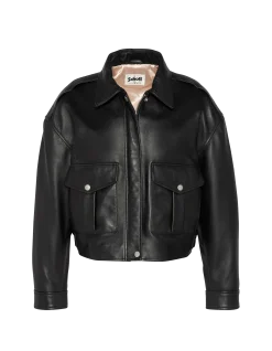 Blouson pilote court noir, cuir d'agneau - NOIR