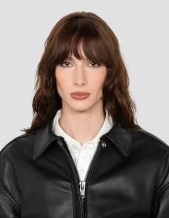Blouson pilote court noir, cuir d'agneau - NOIR