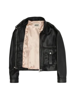 Blouson pilote court noir, cuir d'agneau - NOIR