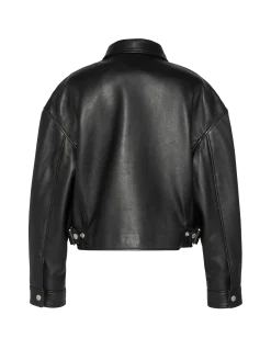 Blouson pilote court noir, cuir d'agneau - NOIR