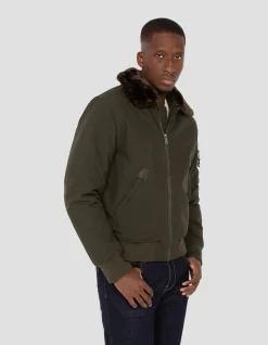 Blouson pilote kaki et marron - KAKI/MARRON