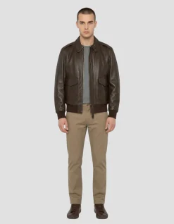 Blouson pilote marron, cuir d'agneau - MARRON
