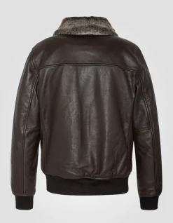 Blouson pilote marron, cuir de vachette - MARRON