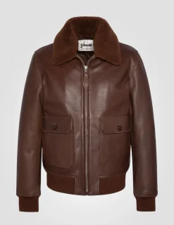 Blouson pilote marron, cuir de vachette - MARRON