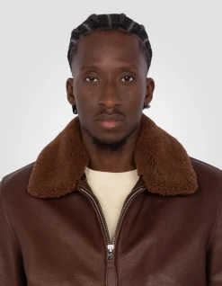 Blouson pilote marron, cuir de vachette - MARRON