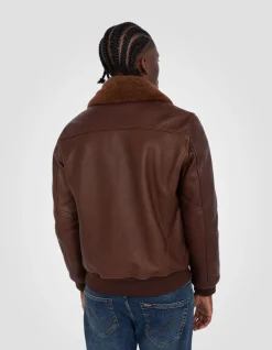 Blouson pilote marron, cuir de vachette - MARRON