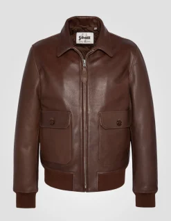 Blouson pilote marron, cuir de vachette - MARRON