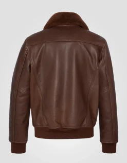 Blouson pilote marron, cuir de vachette - MARRON
