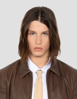 Blouson pilote marron effet vieilli, cuir de chèvre - MARRON