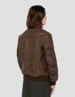 Blouson pilote marron effet vieilli, cuir de chèvre - MARRON