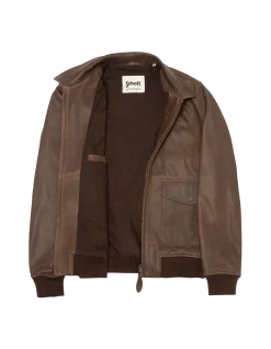 Blouson pilote marron effet vieilli, cuir de chèvre - MARRON
