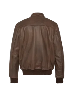 Blouson pilote marron effet vieilli, cuir de chèvre - MARRON