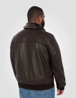 Blouson pilote marron foncé, cuir de vachette, grande taille - MARRON FONCÉ
