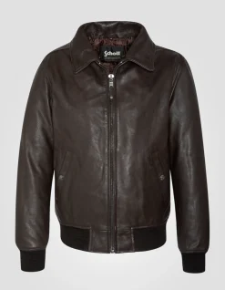 Blouson pilote marron foncé, cuir de vachette, grande taille - MARRON FONCÉ
