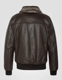Blouson pilote marron foncé, cuir de vachette, grande taille - MARRON FONCÉ