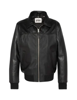 Blouson pilote noir avec col mouton amovible, cuir de vachette - NOIR
