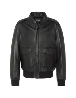 Blouson pilote noir, cuir d'agneau - NOIR