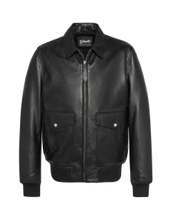 Blouson pilote noir, cuir d'agneau - NOIR