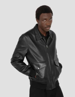 Blouson pilote noir, cuir d'agneau - NOIR