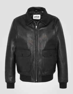 Blouson pilote noir, cuir de vachette - NOIR