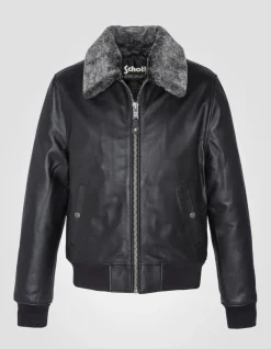 Blouson pilote noir, cuir de vachette, grande taille - NOIR