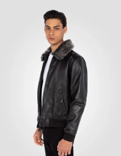 Blouson pilote noir, cuir de vachette - NOIR