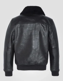 Blouson pilote noir gilet intérieur amovible, cuir de vachette - NOIR