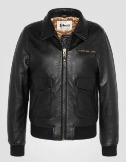 Blouson pilote souple noir, cuir d'agneau lavé - NOIR
