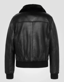 Blouson pilote souple noir, cuir d'agneau lavé - NOIR