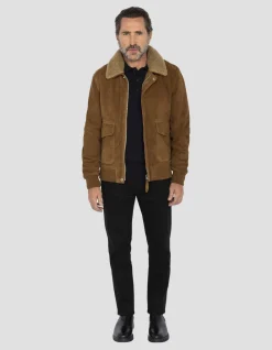 Blouson pilote suédé rouille, cuir de chèvre - ROUILLE