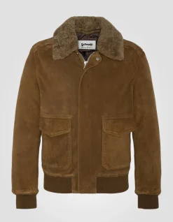 Blouson pilote suédé rouille, cuir de chèvre - ROUILLE