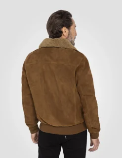 Blouson pilote suédé rouille, cuir de chèvre - ROUILLE