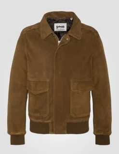 Blouson pilote suédé rouille, cuir de chèvre - ROUILLE