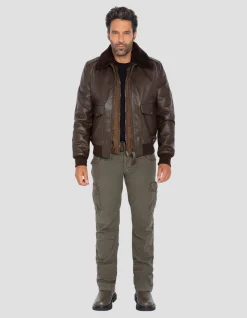 Blouson pilote type A-2 marron avec gilet amovible, cuir de vachette - MARRON