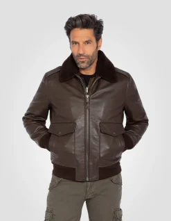 Blouson pilote type A-2 marron avec gilet amovible, cuir de vachette - MARRON